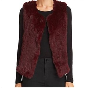 525 America Burgundy Rabbit Fur Open Front Vest